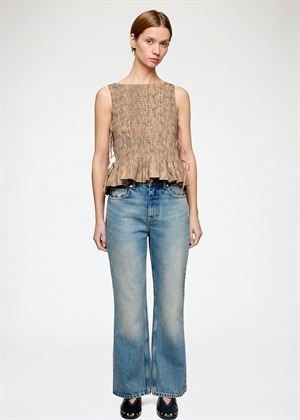 Printed stretch cotton smocked tie string top Burro A1040271 Ganni 